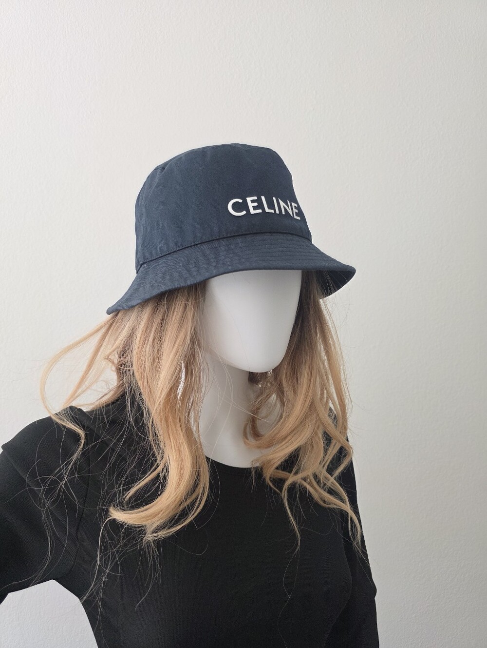 Auth Celine Logo Black Bucket Hat